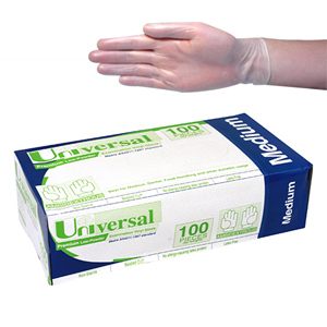 Universal Vinyl Examination Gloves, Recyclable, 6.0g, Low Powder, Medium, Clear, HACCP Grade, 100/Box, 1,000/Carton Carton