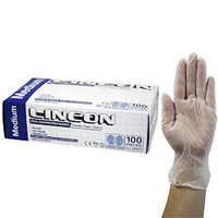 Lincon Vinyl Examination Gloves, Recyclable, 6.5g, Powder Free, Large, Clear, HACCP Grade, 100/Box Box