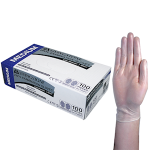 Livingstone Vinyl Examination Gloves, Recyclable, 6.0g, TGA 304989, ASTM, Low Powder, Medium, Clear, 1000/Carton (Expiry: 31/10/2026)