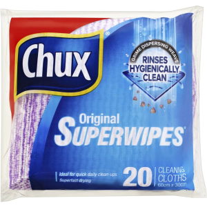 Chux Original Superwipes, 60 x 30cm, Assorted Colours, 20 Cloths/Pack Pack