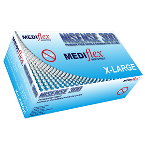Out of Date, Mediflex Nisense 300 Nitrile Gloves Examination, Long Cuff, Blue, Medium, 1000/Carton, Price Discounted, While Stocks last