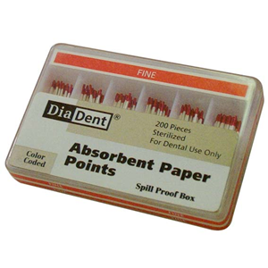 Diadent Absorbent Paper Points, Size No. F, Fine, Biodegradable, Sterile, Red, 200/Box Box