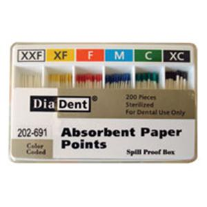 Diadent Absorbent Paper Points, Size No. XXF, Double Extra Fine, Biodegradable, Sterile, White, 200/Vial, Loose Vial Vial