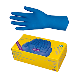 Pro-Val Securitex HR Latex Examination Gloves, 295mm Long Cuff, Large, Powder Free, Blue, 50 Pieces/Box (MOQ 10) Box