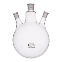 Mowbray Flask, Round Bottom, 2000ml, Three Neck, 24/29 Socket, 19/26 Side Sockets, Borosilicate Glass, Each Each