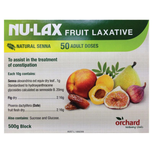 Out of Date Nu-Lax Fruit Laxative, Natural Senna, 50 Doses, 500 Gram Block, Original Unopened, Price Discounted, Limited Stock Box