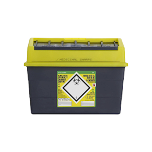 Sharpsafe Container with Lid, 24L, 445(W) x 225(D) x 340(H) mm, Yellow, Each Each