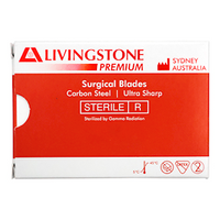 Livingstone Premium Surgical Scalpel Blade, Size 24, Carbon Steel, Ultra Sharp, Sterile, 100 Pieces/Box