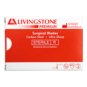 Livingstone Premium Surgical Scalpel Blade, Size 24, Carbon Steel, Ultra Sharp, Sterile, 100 Pieces/Box