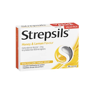 Strepsils Sore Throat Antibacterial Lozenges, Honey and Lemon Flavour, 36 Pieces/Pack Pack