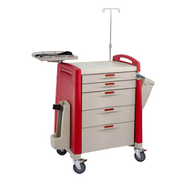 Tribute Emergency Cart, 3 Height Options, 2 Width Options, Multiple Drawer, Integrated Handle, Large Roll Castor, High Density Panels, Red, Each Each