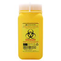 Needles Sharps Waste Collector, 1.4Litres Capacity, 9.5 x 9.5 x 20H cm, One Piece, Yellow with Flat Lid Snap Top Each Each