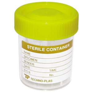Techno Plas Urine Jar, 70ml Yellow Cap, Labelled, UltraViolet UV Treated, Each Each