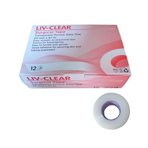 Liv-Clear Surgical Tape, Transparent Porous, Easy Tear, 24mm x 9.1m, 12 Rolls/Box Box
