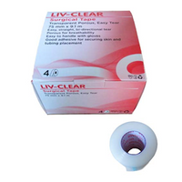 Liv-Clear Surgical Tape, Transparent Porous, Easy Tear, 75mm x 9.1m, 4 Rolls/Box Box