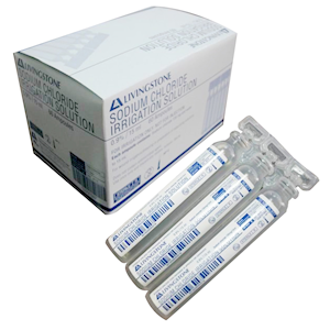 Livingstone Saline 0.9 Percent Sodium Chloride Eyewash and Irrigation Solution, 15ml Ampoule, Sterile, 60 Ampoules/Box, 720 Ampoules/Ctn Carton