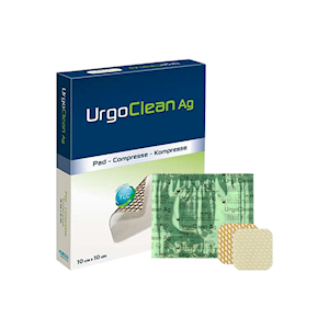 UrgoClean Ag Pad Dressing, 10 x 10cm, Sterile, Hydro-Desloughing, Poly-Absorbent Fibres, 10 Pieces/Box