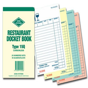Zions Restaurant Docket Book